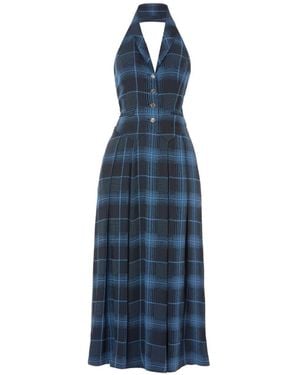 Temperley London Halterneck Check Plath Dress - Blue