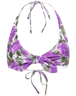 Chloé Bow Rose-Print Bikini Top - Pink