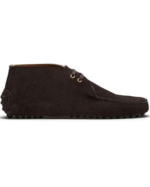 Car Shoe Lace-up Suede Ankle Boots - Brown