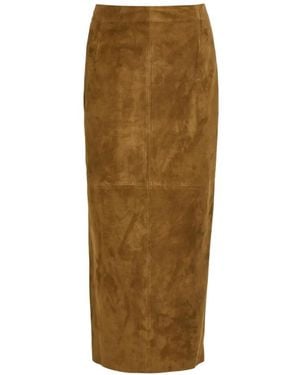 Nour Hammour Selly Suede Midi Skirt - Natural