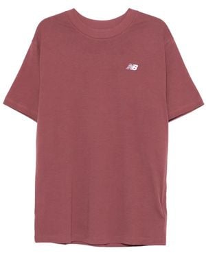 New Balance Embroidered-Logo Cotton T-Shirt - Pink