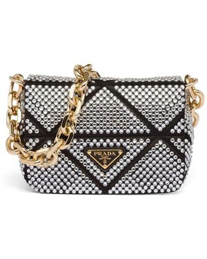 Prada Mini Crystal-embellished Triangle Logo Shoulder Bag - Grey