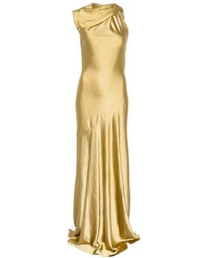 Amsale Satin Asymmetric Drape Gown - Metallic