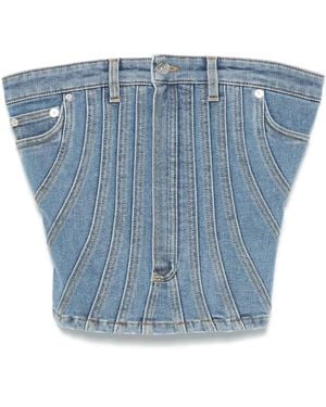 Mugler Spiral Denim Bustier - Blue