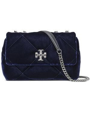 Tory Burch Small Kira Diamond-Quilted Velvet Shoulder Bag - Blue