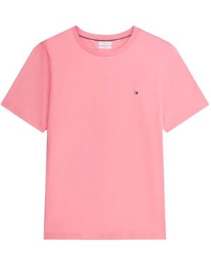 Tommy Hilfiger Flag-Embroidery Crew-Neck T-Shirt - Pink