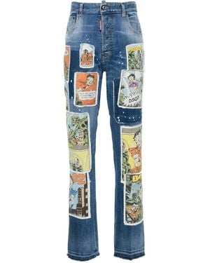DSquared² Patch-Detail Straight-Leg Jeans - Blue