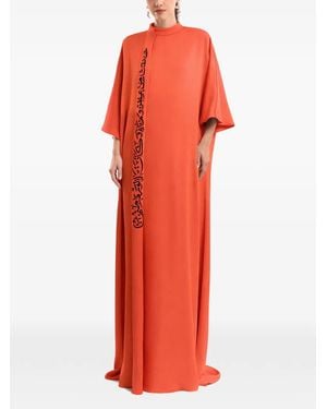 Gemy Maalouf Calligraphy Stand-Collar Maxi Dress - Red