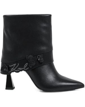 KARL LAGERFELD Debutante Floral-Embellished Logo-Plaque Ankle Boots - Black