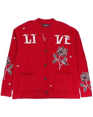 Amiri Rose-Appliqué Cardigan - Red