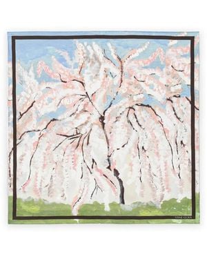 Stine Goya Cherry-Blossom-Print Square Scarf - Blue