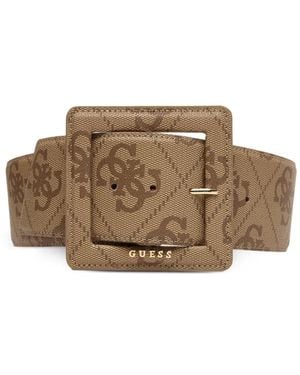 Guess Monogram-Pattern Square-Buckle Belt - Brown