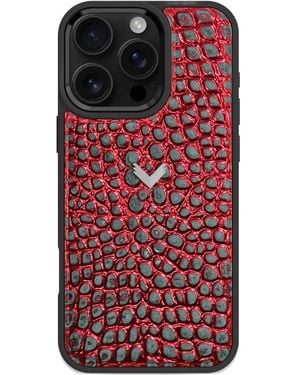 Velante Crocodile-Texture Iphone 16 Pro Case - Red