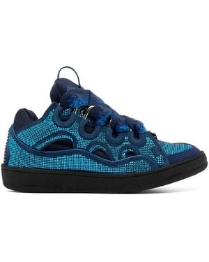 Lanvin Curb Leather And Rhinestone Trainers Majorelle Blue