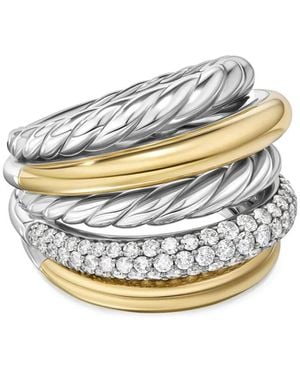 David Yurman 18Kt And Sterling Dy Mercer Multi Row Diamond Ring (21Mm) - Metallic