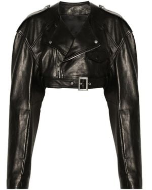 Rick Owens Micro Biker Cropped Leather Jacket - Black