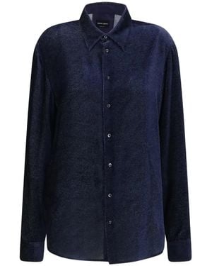 Giorgio Armani Devoré Velvet-Twill Shirt - Blue