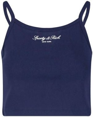 Sporty & Rich Logo-Print Cropped Camisole - Blue