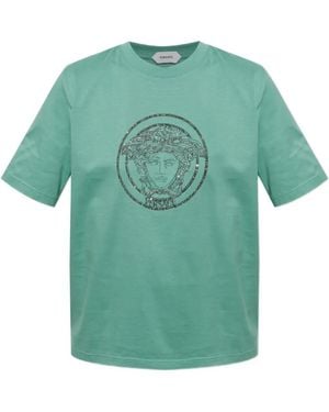 Versace Crystal-Embellished Medusa T-Shirt - Green