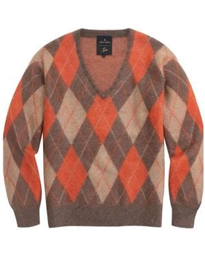 Brooks Brothers X Needles Argyle-Pattern V-Neck Jumper - Orange