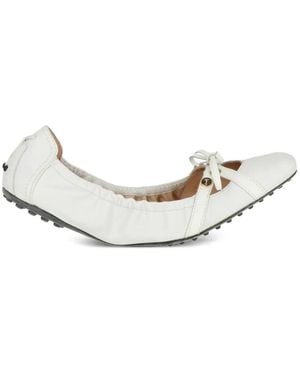 Tod's Bow-Detail Leather Ballet Flats - White