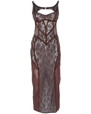 The Attico Lace-Panelled Midi Dress - Brown