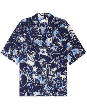 Sandro Loose-Fit Print Shark Collar Shirt - Blue