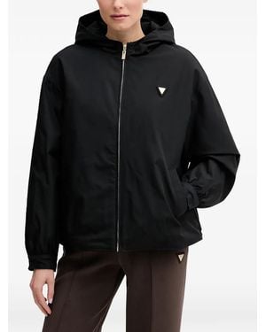 Guess Logo-Plaque Hooded Jacket - Black