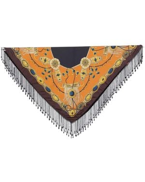 Etro Jewellery-Print Beaded-Fringe Scarf - White