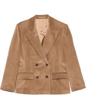 Marella Double-Breasted Corduroy Blazer - Brown