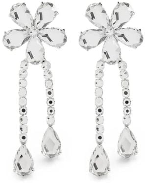 Self-Portrait Crystal-Embellished Floral-Motif Drop Earrings - White