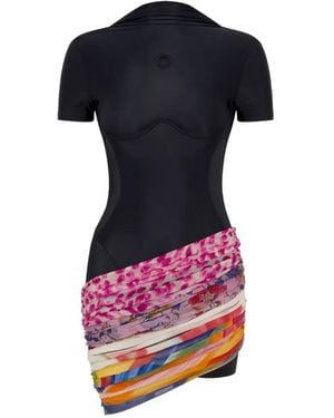 Marine Serre Jersey And Silk Scarves Mini Dress - Blue