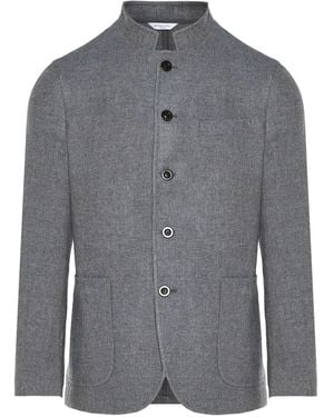 Boglioli Buttoned Collarless Jacket - Grey