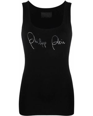 Philipp Plein Rhinestone-Logo Tank Top - Black