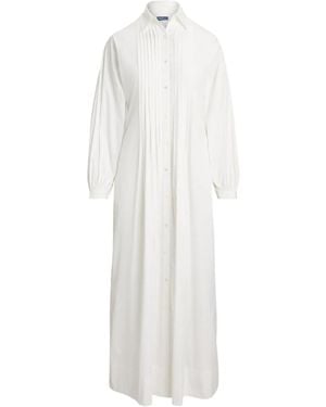Polo Ralph Lauren Pleated Long-Sleeve Shirt Dress - White