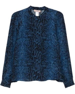 Twinset Snake-Print Puff-Sleeve Shirt - Blue