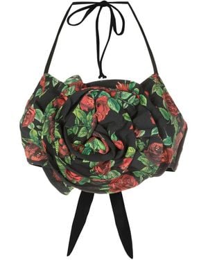 Amir Slama Floral-Appliqué Crop Top - Black