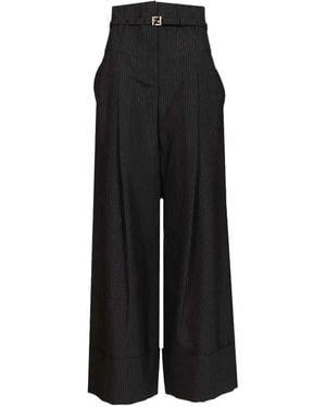 Fendi Pinstripe High-Waisted Trousers - Black