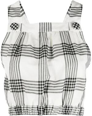 Lisa Marie Fernandez Blouson Checked Cropped Top - White