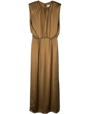 Yves Salomon Pleat-Detail Satin Dress - Natural