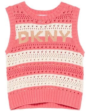 DKNY Striped Open-Knit Top - Pink