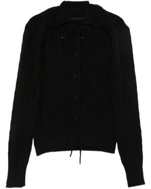 ALAINPAUL Pointelle-Knit Button-Up Cardigan - Black