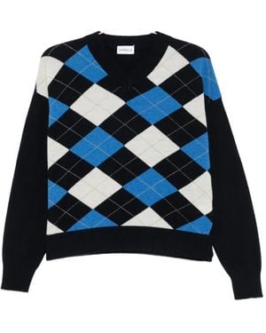 Marella Buono Argyle-Intarsia V-Neck Jumper - Blue
