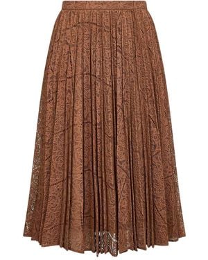 Max Mara Leva Pleated Lace Midi Skirt - Brown