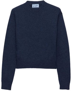 Prada Pull En Re-Cashmere À Maille Côtelée - Bleu