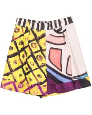 Moschino Abstract-Print Pleated Shorts - White