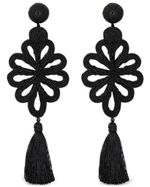 Jennifer Behr Pendientes esperanza con borla floral - Negro