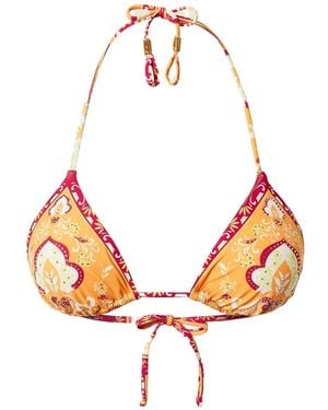 Twinset Triangle Bikini Top With Print And Rhinestones - Orange