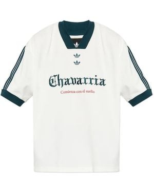 adidas X Willy Chavarria T-Shirt Met Logo-Print En V-Hals - Wit