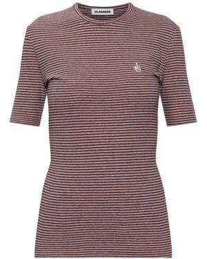 Jil Sander Striped Logo-Embroidered T-Shirt - Purple